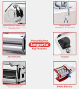 Imperia Electric Línea Clásica. Máquina de pasta eléctrica. Made in Italy. Máquina de pasta fresca en acero con motor eléctrico 220v. Laminadora eléctrica para lasagne, tagliolini, fettuccine. (Plata)