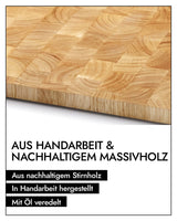 Continenta multifunción de Tabla para Cortar de Madera, con 3 cajones de Acero Inoxidable, 50 x 32,5 x 8 cm