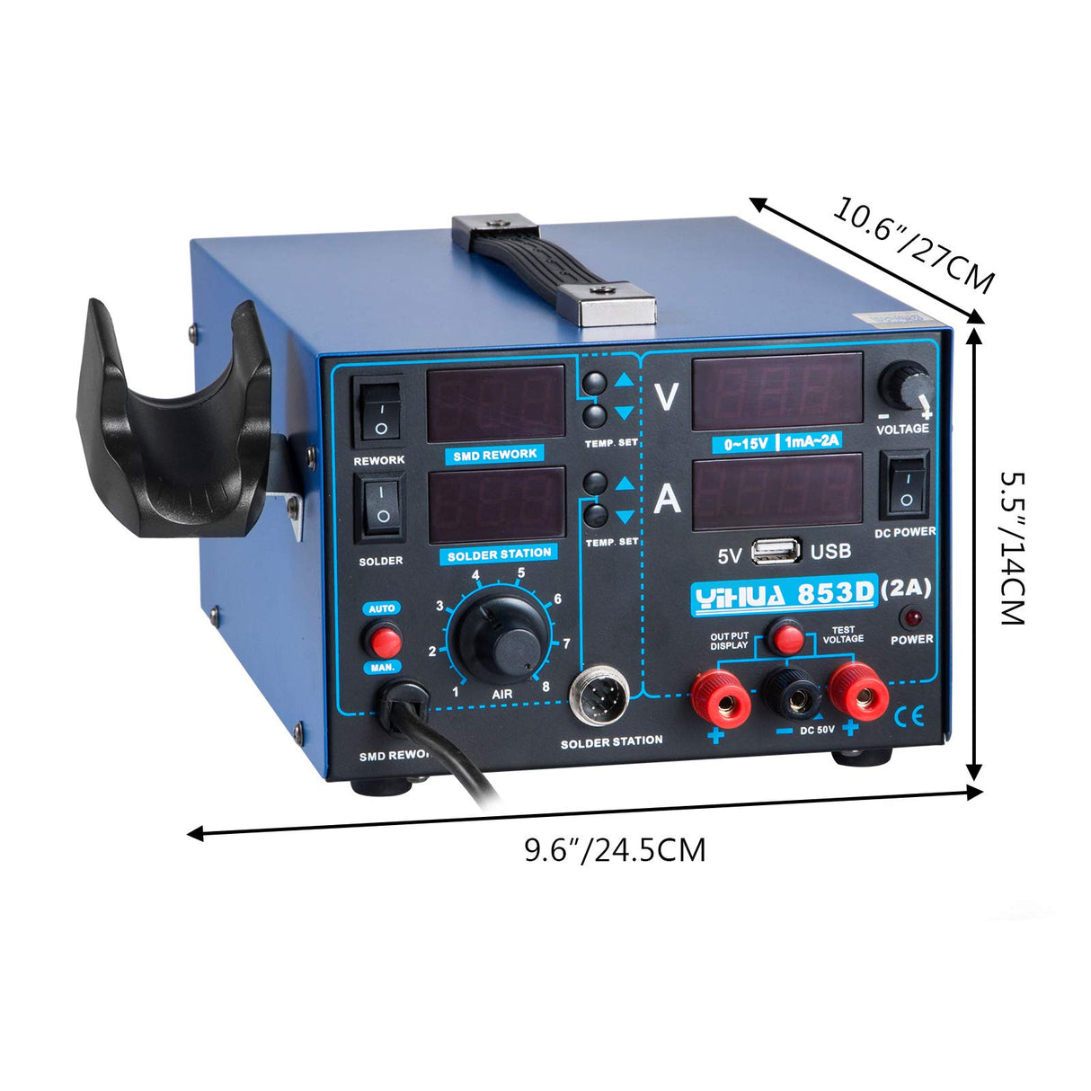 Mophorn Estacion Soldadura 800 W 3 en 1, Estacion de Soldadura Digital SMD Flujo Aire Máx 120 L/Min, Estación de Soldadura de Retrabajo 100°C～480°C, con 4 Pantallas LCD para Reparación de Teléfonos