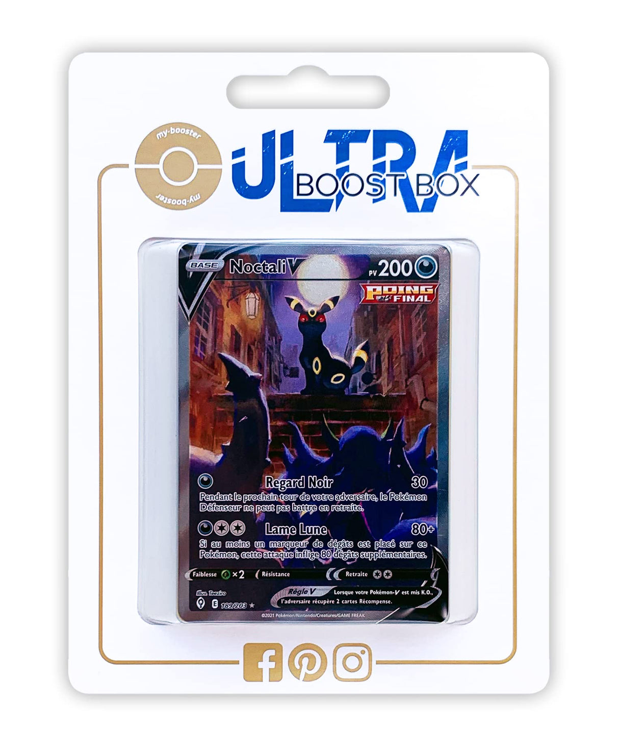 Noctali V (Umbreon V) 189/192 Full Art Golpe Brusco Alternativo - Ultraboost X Epée et Bouclier 7 Évolution Céleste - Box de 10 Cartas Pokémon Francés