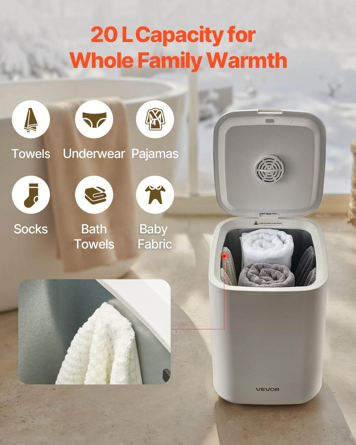 VEVOR Calentador de Toallas 20 L con Pantalla LED Calentador de Mantas Temporizador Ajuste de Temperatura Apagado Automático Cierre de Seguridad Secador de Toallas para SPA, Hogar, Baño, Blanco