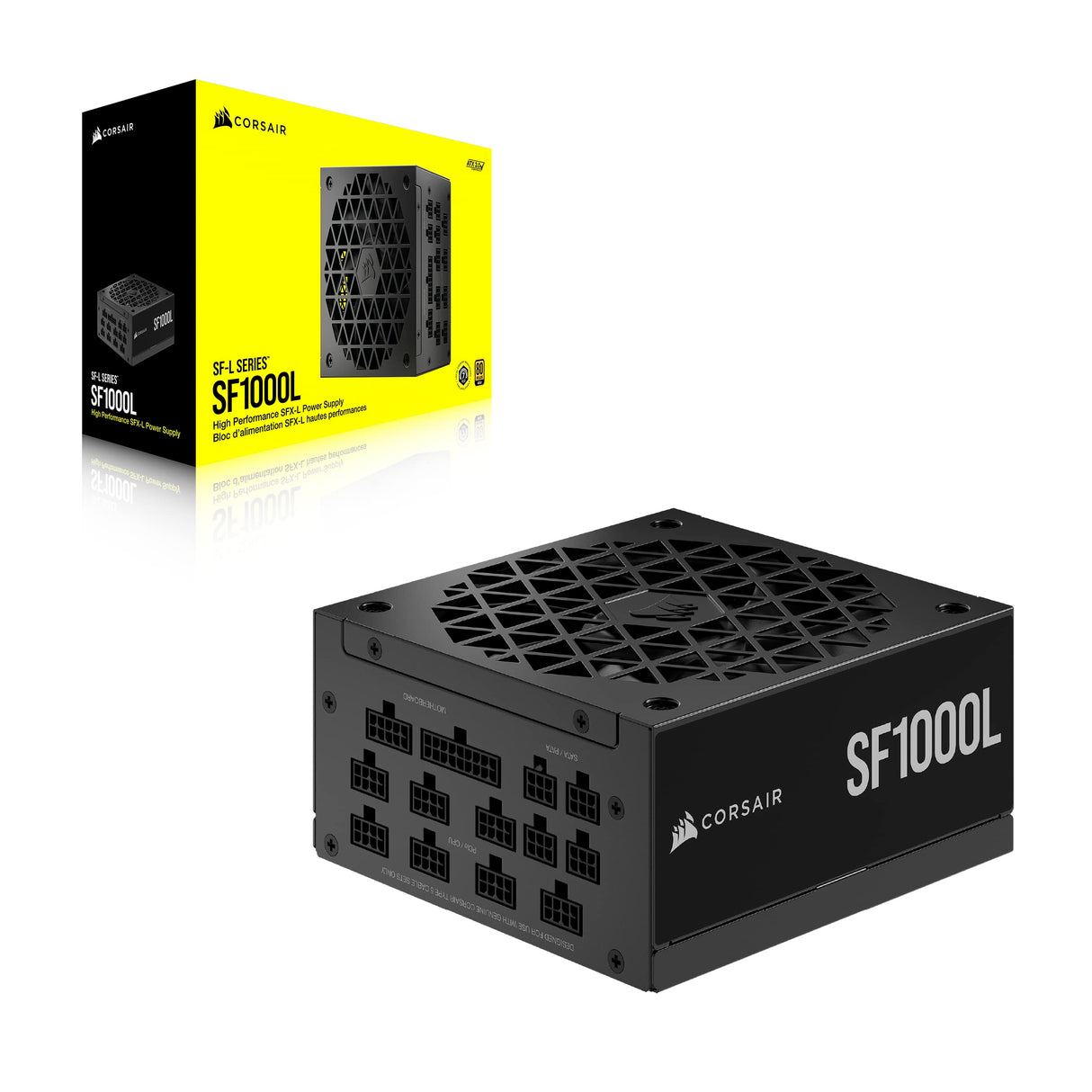 Corsair SF1000L Fuente de Alimentación SFX Totalmente Modular de Bajo Ruido - Compatible Con ATX 3.1 y PCIe 5.1 - Ventilador Silencioso PWM de 120 mm - Eficiencia 80 PLUS Gold - Modo RPM Cero - Negro