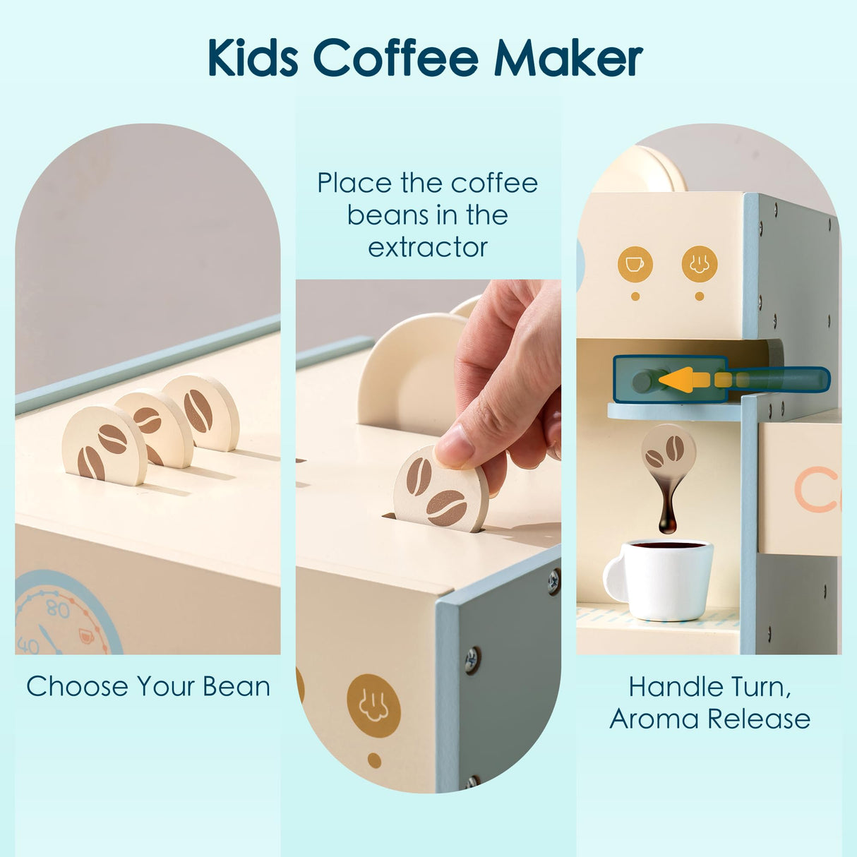 ROBUD Tienda de Compras para niños, Tienda de Compras de Madera, Juguete de Tienda de comestibles con máquina de café, Caja registradora, máquina expendedora, Juguete de rol Grande, 3+