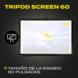 OVERMAX Tripod Screen 60” Pantalla de proyección con trípode de 60 Pulgadas, 116 × 87 cm, Tres Patas, Ajuste de Altura de Pantalla y trípode, retracción automática de Pantalla con Resorte