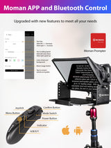 Moman MT12 Teleprompter Metálico de 12,9 Pulgadas, con App Remota y Control Remoto, Soporte Ajustable - Compatible con iPad, iPhone, Tabletas, Smartphones y Cámaras DSLR