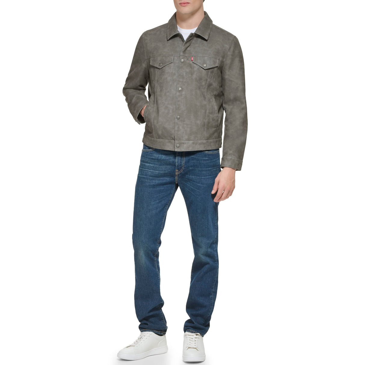 Levi's Chaqueta clásica para camionero de piel sintética para hombre, gris claro, M
