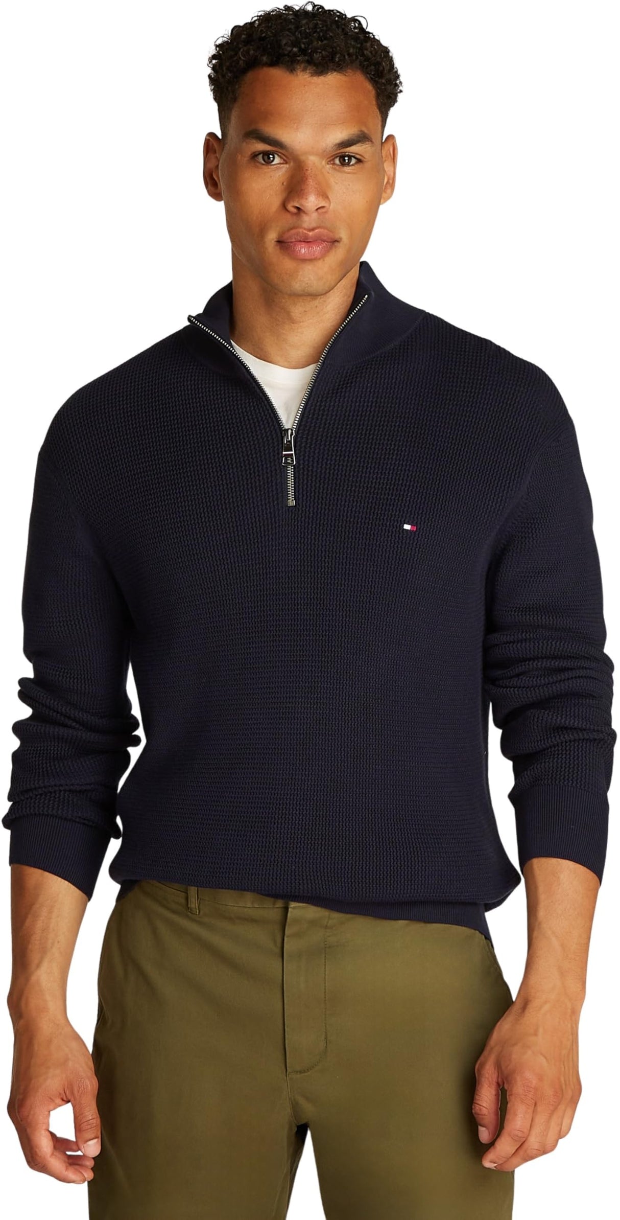 Tommy Hilfiger Jersey con Cremallera Hombre Racking Structure con Cuello Vuelto, Azul (Desert Sky), XL