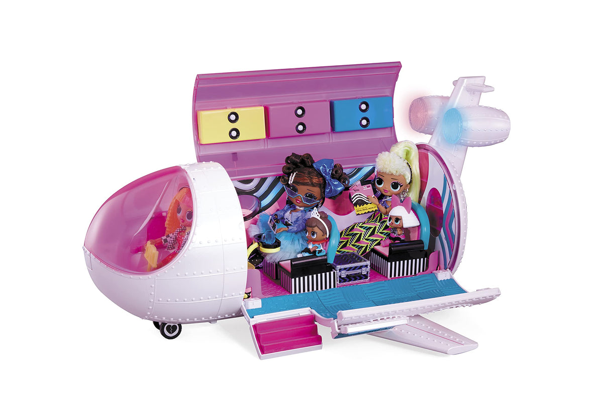 L.O.L. Surprise! OMG Avión 4 en 1 - Avión con 50 sorpresas, incluidos Accesorios - Se transforma en un Coche, Estudio de grabación y Cabina de Mezcla - Coleccionable - para niños a Partir de 4 años