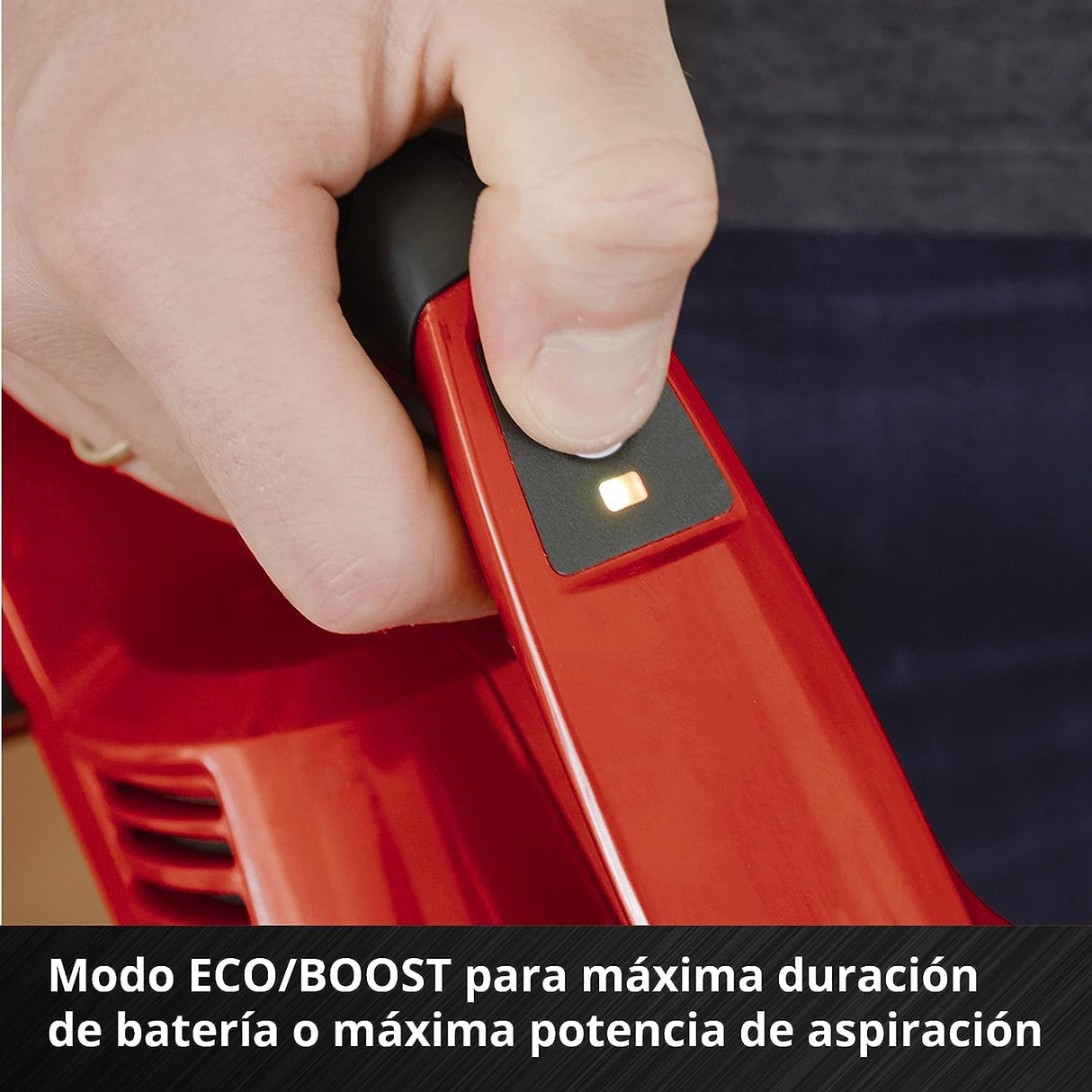 Einhell Aspirador de polvo de mango con batería, 18 V, aspirador de polvo con batería sin bolsa, recipiente colector de 0.6 L, tecnología de ciclón, sistema de filtro triple, Color Rojo/Negro