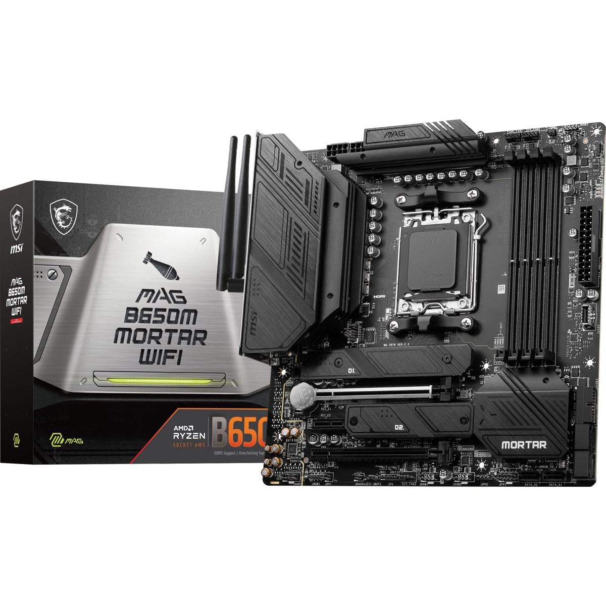 MSI mag B650M Mortar - Placa Base WiFi para Juegos (procesadores AMD Ryzen Serie 9000/8000/7000, AM5, DDR5, PCIe 4.0, Ranuras M.2, SATA 6Gb/s, USB 3.2 Gen 2, HDMI/DP, Wi-Fi 6E, Bluetooth 5.3, LAN de
