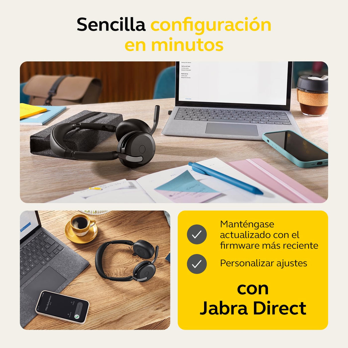 Jabra Evolve2 65 Flex Auriculares Estéreo Inalámbricos con Bluetooth, Tecnología ClearVoice con Cancelación de Ruido y ANC Híbrido, Certificados para MS Teams, Negro