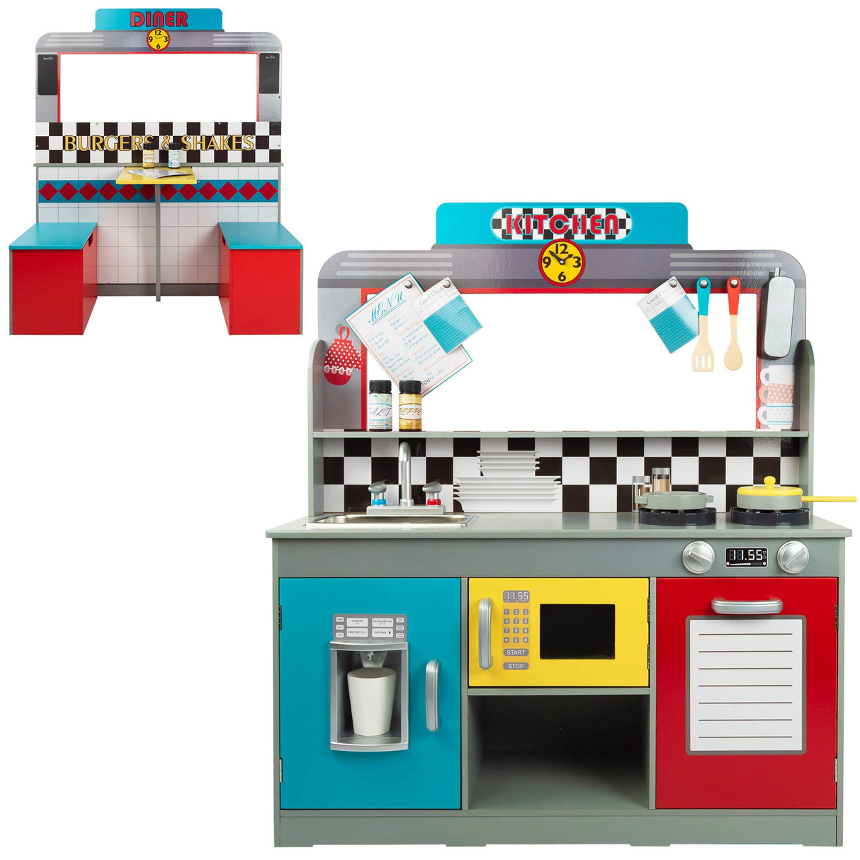 WOOMAX Cocina de Juguete con luz y Sonido, Cocinita de Madera Infantil, Bar Retro, Medidas 90,2x58,4x104,1cm, Juguete para niños y niñas (85287)
