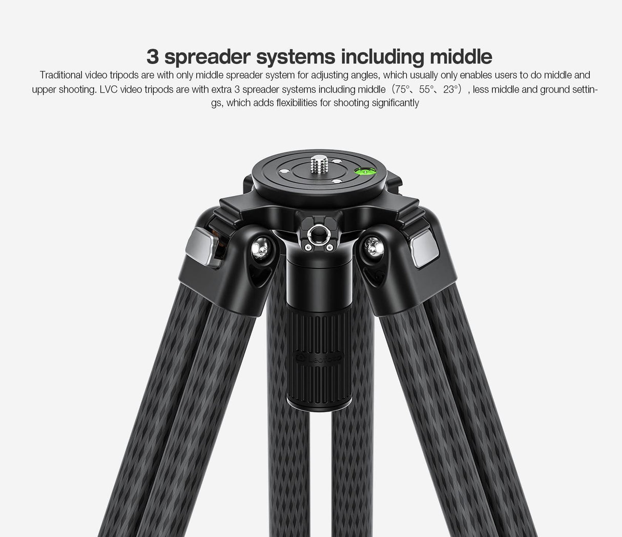 Leofoto - Trípode de vídeo - Trípode de Carbono para cámaras - Capacidad de Carga de 10 kg - Pies Extensibles - Altura mínima de 36,5 cm a una Altura máxima de 169 cm - LVC-253C+BV-15