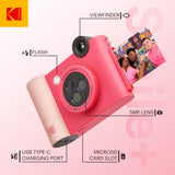 KODAK Smile+ - Paquete de iniciación de cámara instantánea Digital e Impresora fotográfica 2 en 1, Funda Suave + Papel Zink, 10 MP, Lente giratoria, Fucsia