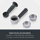 SEVERIN Máquina de café espresso Newspresa, máquina de portafiltro, bomba ULKA con 20 bares, boquilla espumadora de leche, depósito de agua de 1 L, para una o dos tazas, acero inox 1.350 W, KA 5997