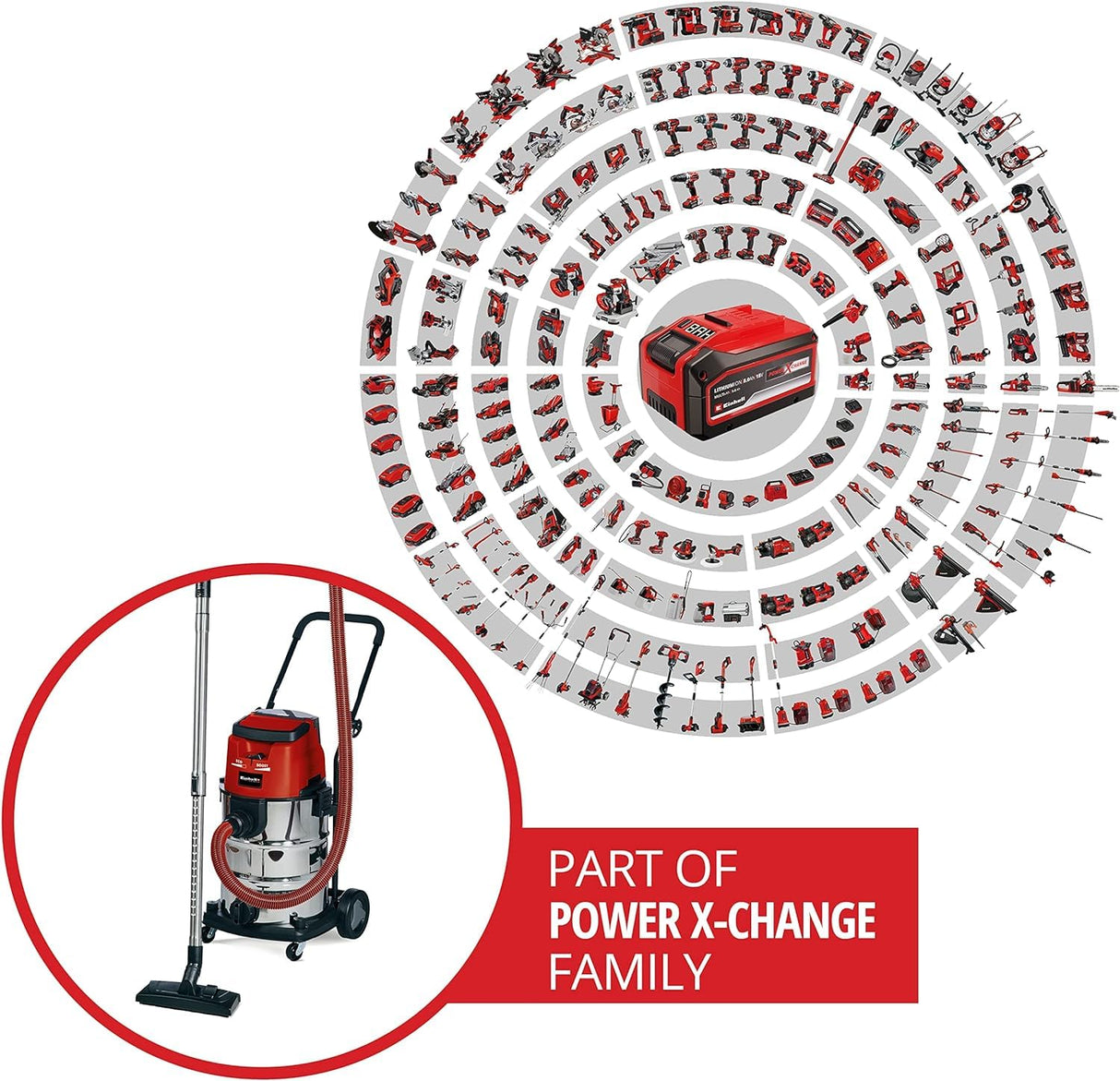 Einhell Aspirador inalámbrico TE-VC 36/30 Li S-Solo Power X-Change (iones de litio, 36 V, ECO/BOOST, depósito de 30 l, manguera incluida, sin batería y cargador)