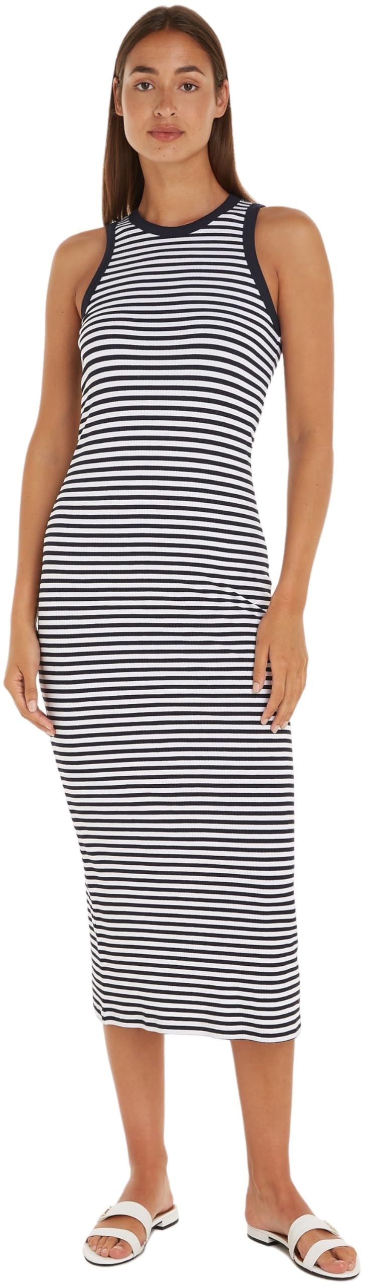 Tommy Hilfiger Vestido para Mujer Maxi Dress sin Mangas, Multicolor (Mini Stp Desert Sky/ White), S