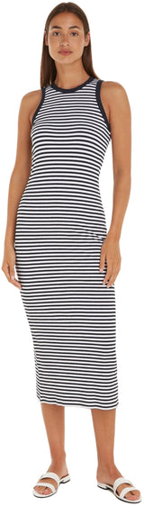 Tommy Hilfiger Vestido para Mujer Maxi Dress sin Mangas, Multicolor (Mini Stp Desert Sky/ White), S