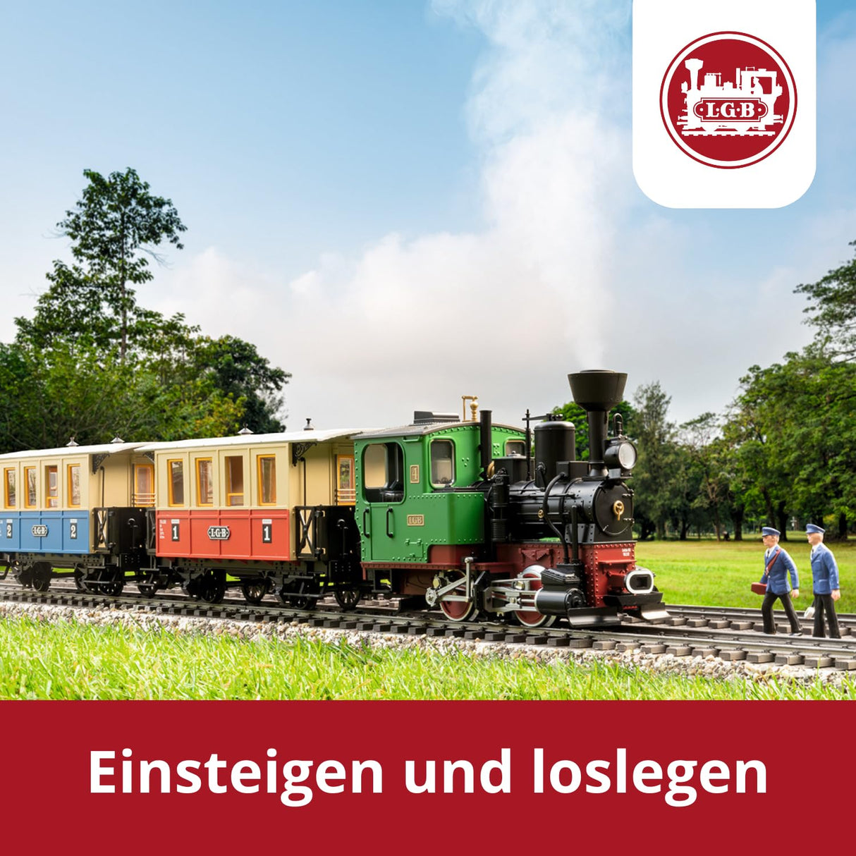 LGB- Startset Personenzug 70307 L70307-Kit de Tren de jardinería con Locomotora y Dos vagones, Color Pista g, 85 x 12 x 16 cm (Gebr. Märklin & CIE. GmbH