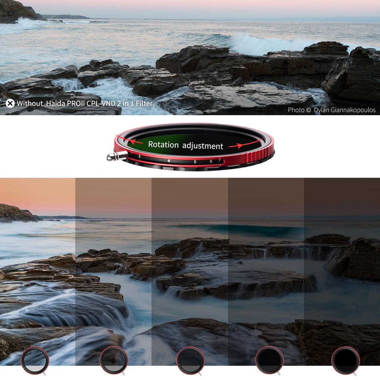 Haida Filtro polarizador Circular Multicapa Pro II + Filtro de Lente de cámara SLR de Densidad Neutra Variable, Impermeable, Resistente a los arañazos, nanorecubrimiento CPL + Filtro VND de 72 mm (2