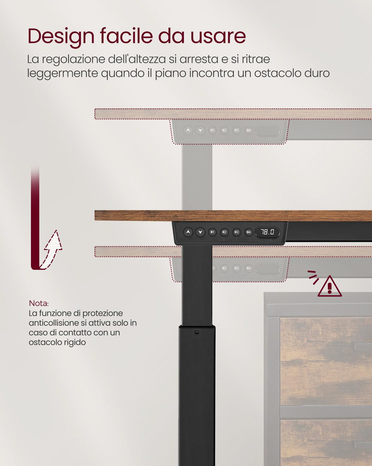 VASAGLE Escritorio Eléctrico de Altura Regulable, 60 x 160 x (72-120) cm, Ajuste Continuo, Función de Memoria con 4 Alturas, Marrón Rústico LSD176X01V1