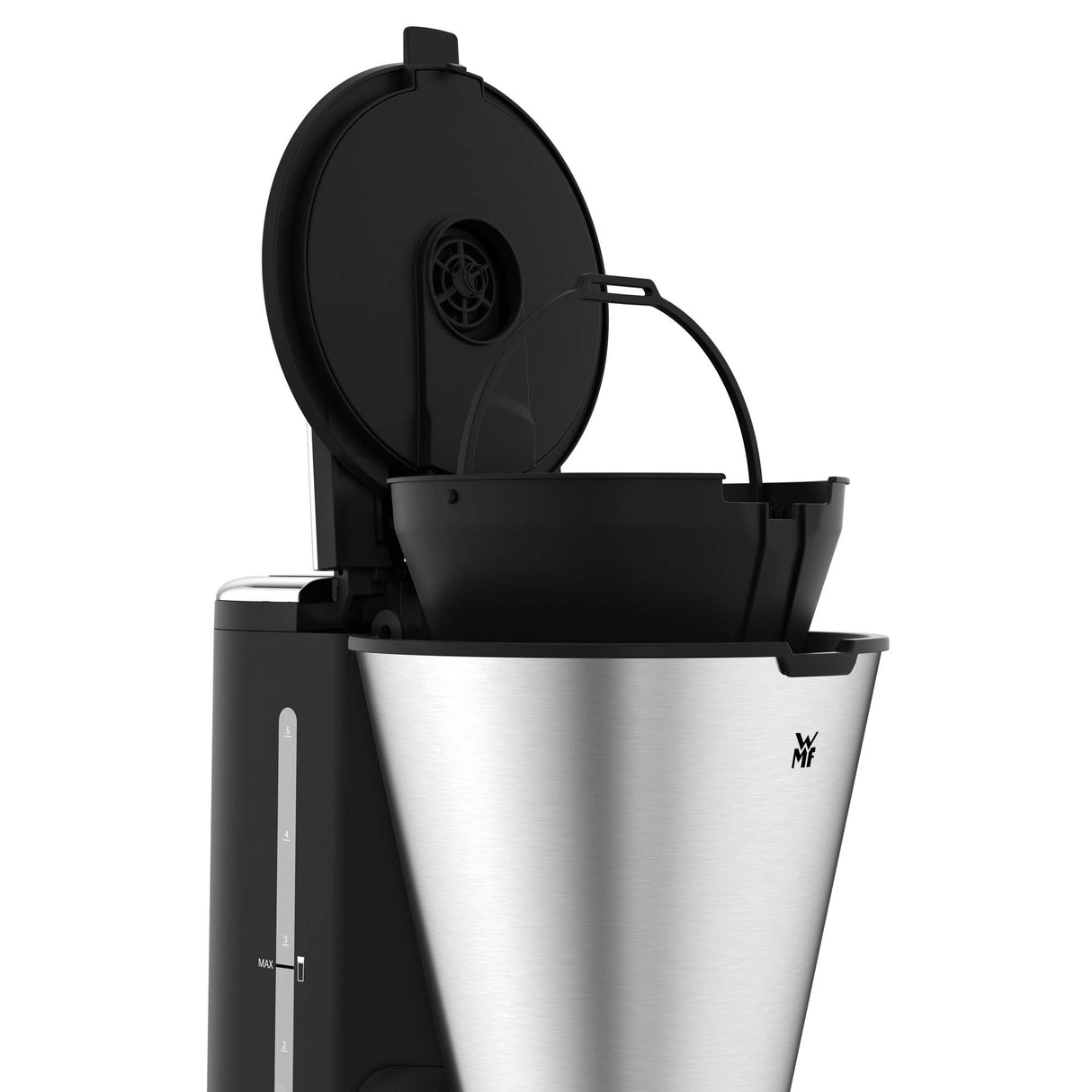 WMF Kitchenminis - Cafetera Aroma de goteo con termo, cafetera de filtro para hasta 5 tazas de café, vaso térmico 350 ml, programa antical, indicador agua, display digital, filtro extraible, 760 W