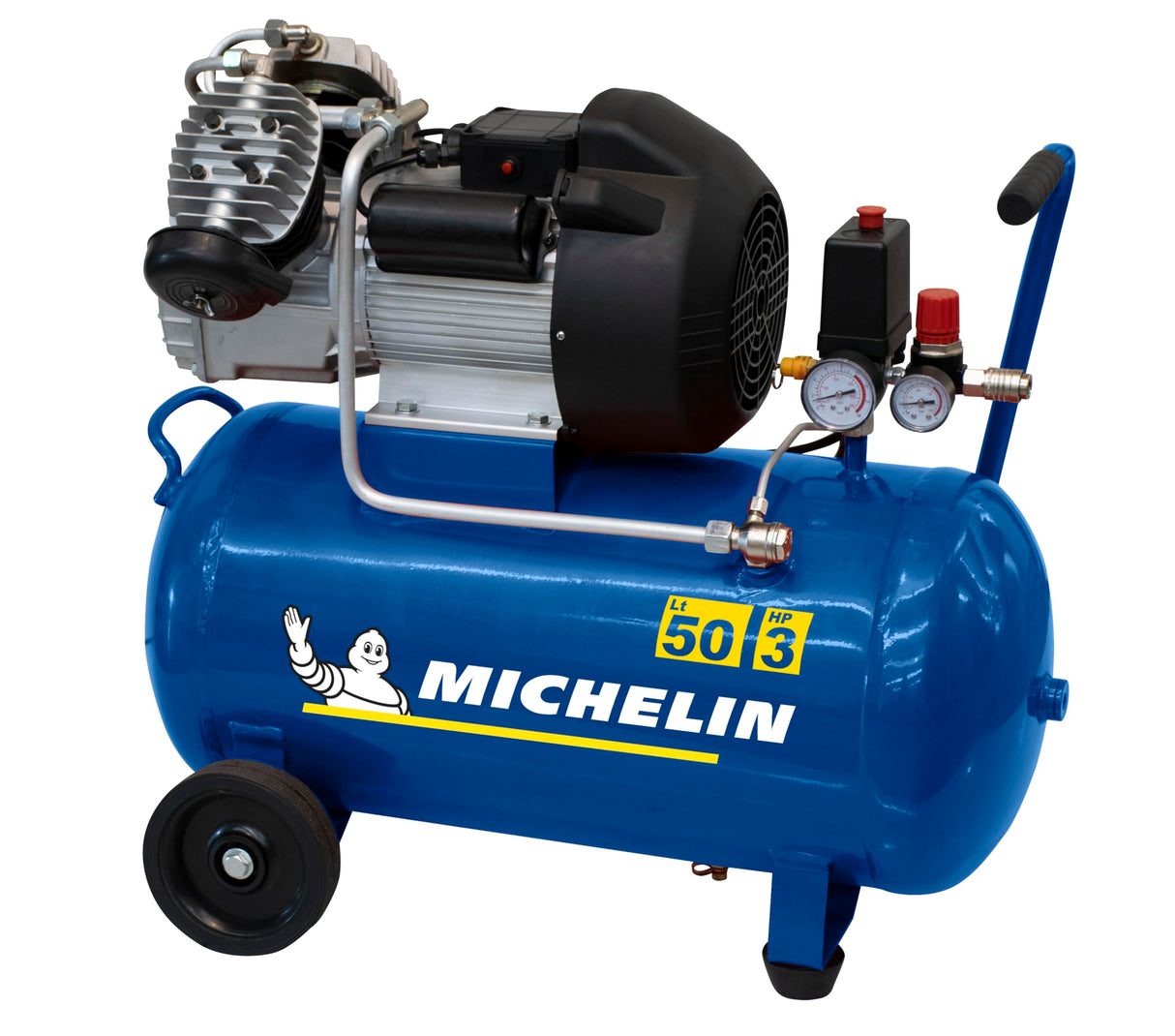 MICHELIN - Compresor de aire portátil MB3650 - Tanque de 50 litros - Motor de 3 hp - Presión máxima 10 bar - Flujo de aire 360 l/min - 21.6 m³/h