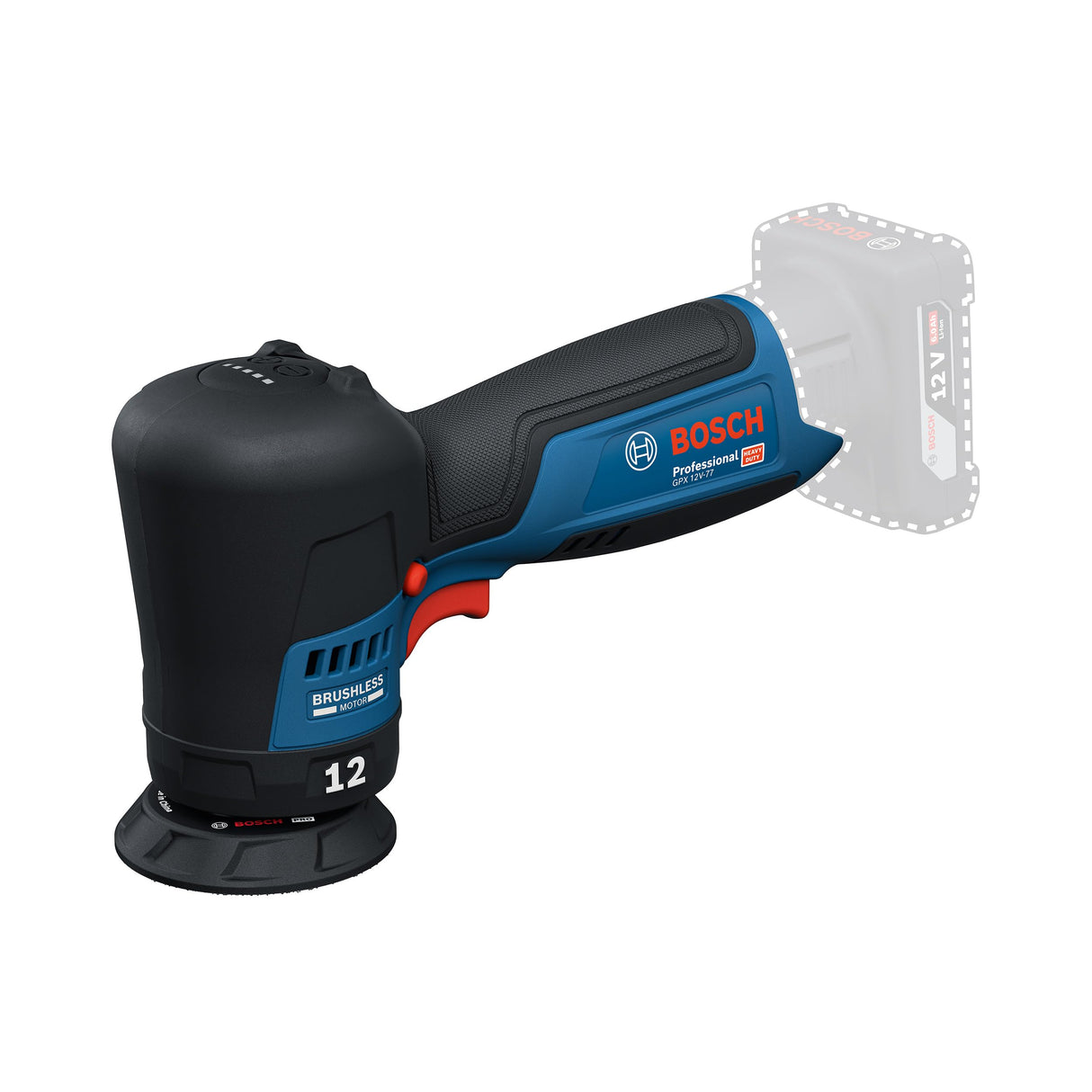 Bosch Professional 12V System pulidora a batería GPX 12V-77 (incl. plato de caucho montado con cierre por contacto de 77 mm, plato de espuma de corte y pulido de 77 mm)