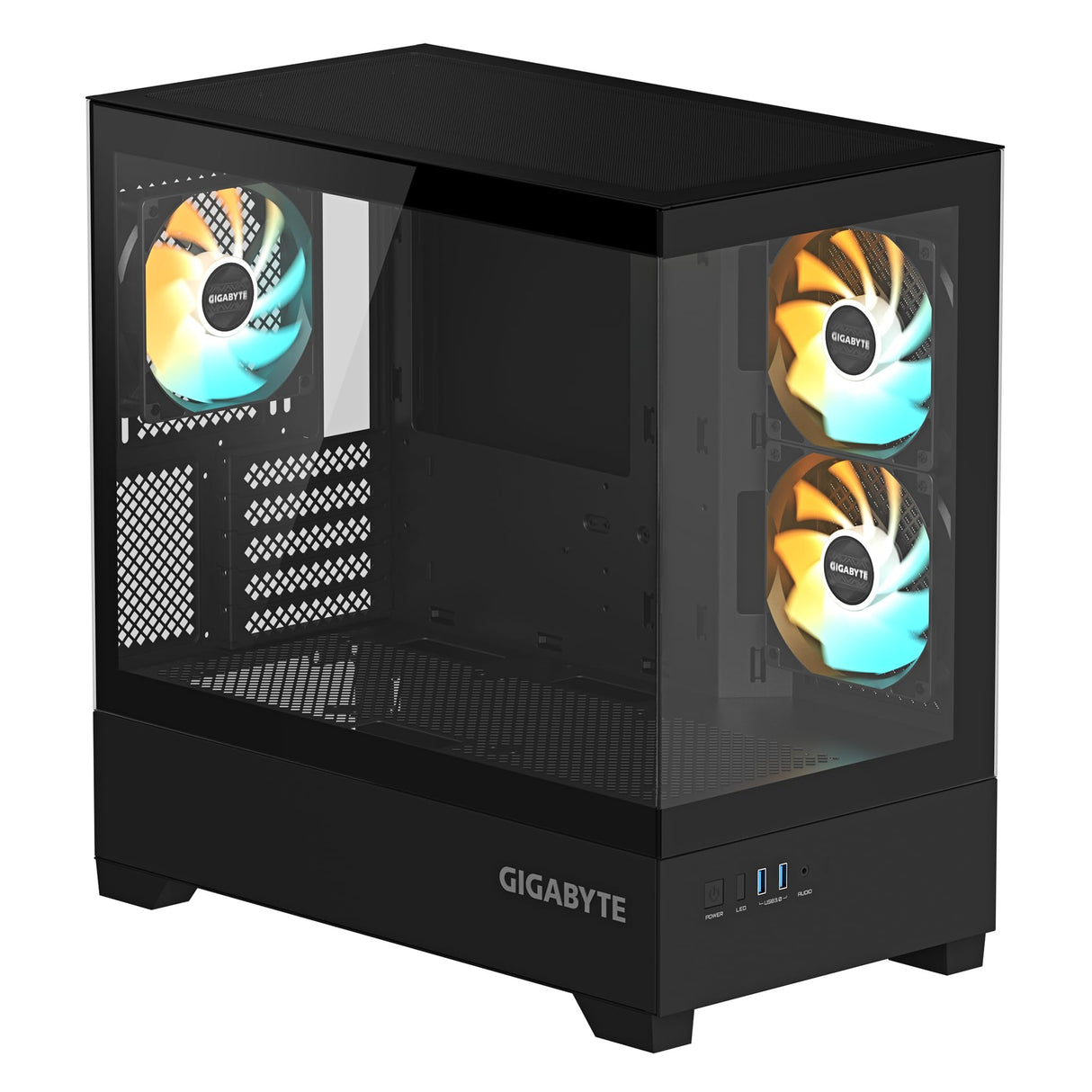 GIGABYTE C201 Panoramic Caja de PC – Torre Media, m-ATX, Soporte para radiador de 360 mm, 3 Ventiladores preinstalados, USB 3.0, Compatible con RGB Fusion