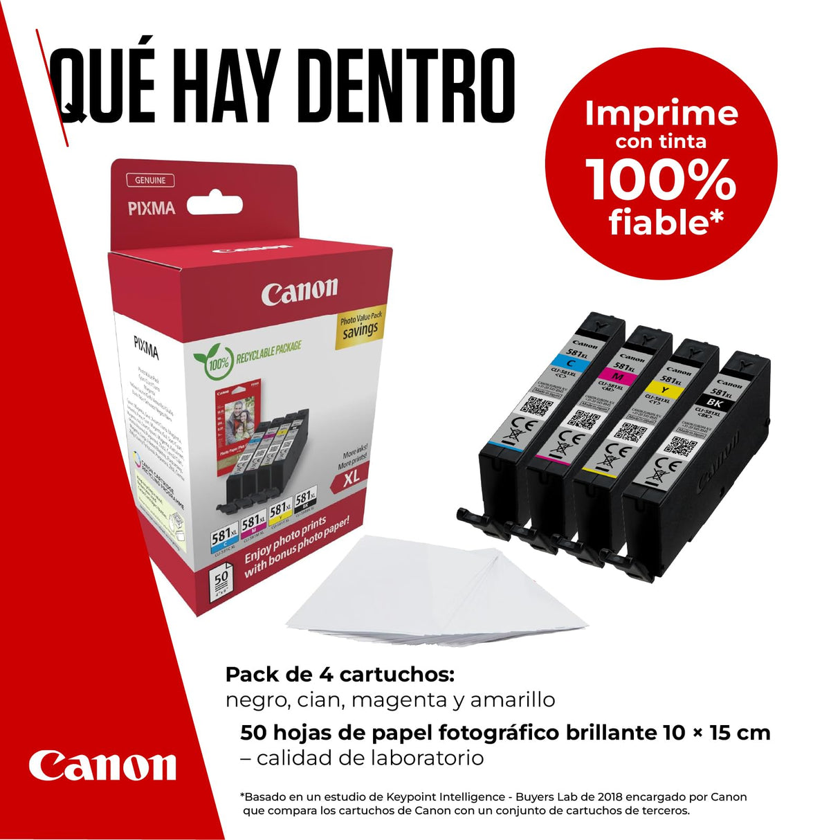 Multipack cartouches d'encre + pack papiers photo - CANON - CLI-581XL Noir/Cyan/Magenta/Jaune - Haut rendement