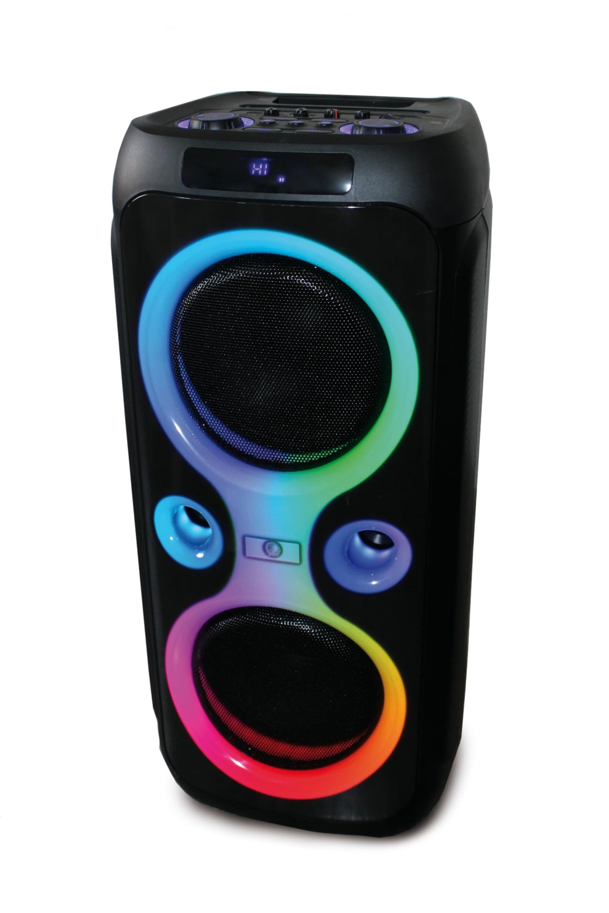 R-MUSIC - Roller Box - Altavoz High Power - 7h de autonomía, Luces y música en Ritmo - Karaoke y Guitarra - Puerto USB, AUX, Micro SD y función de Radio - Mango y Ruedas