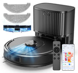 Vexilar Robot Aspirador y Fregasuelos W11 con Potente Succión 5000Pa, Robot Aspirador con Sistema de Navegación Láser Inteligente y Función de Mapeo Inteligente, Base Autovaciado, Negro
