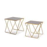 SET/2 MESA AUXILIAR 60X32X60 / 54X29X56 CRISTAL DECORADO/METAL DORADO