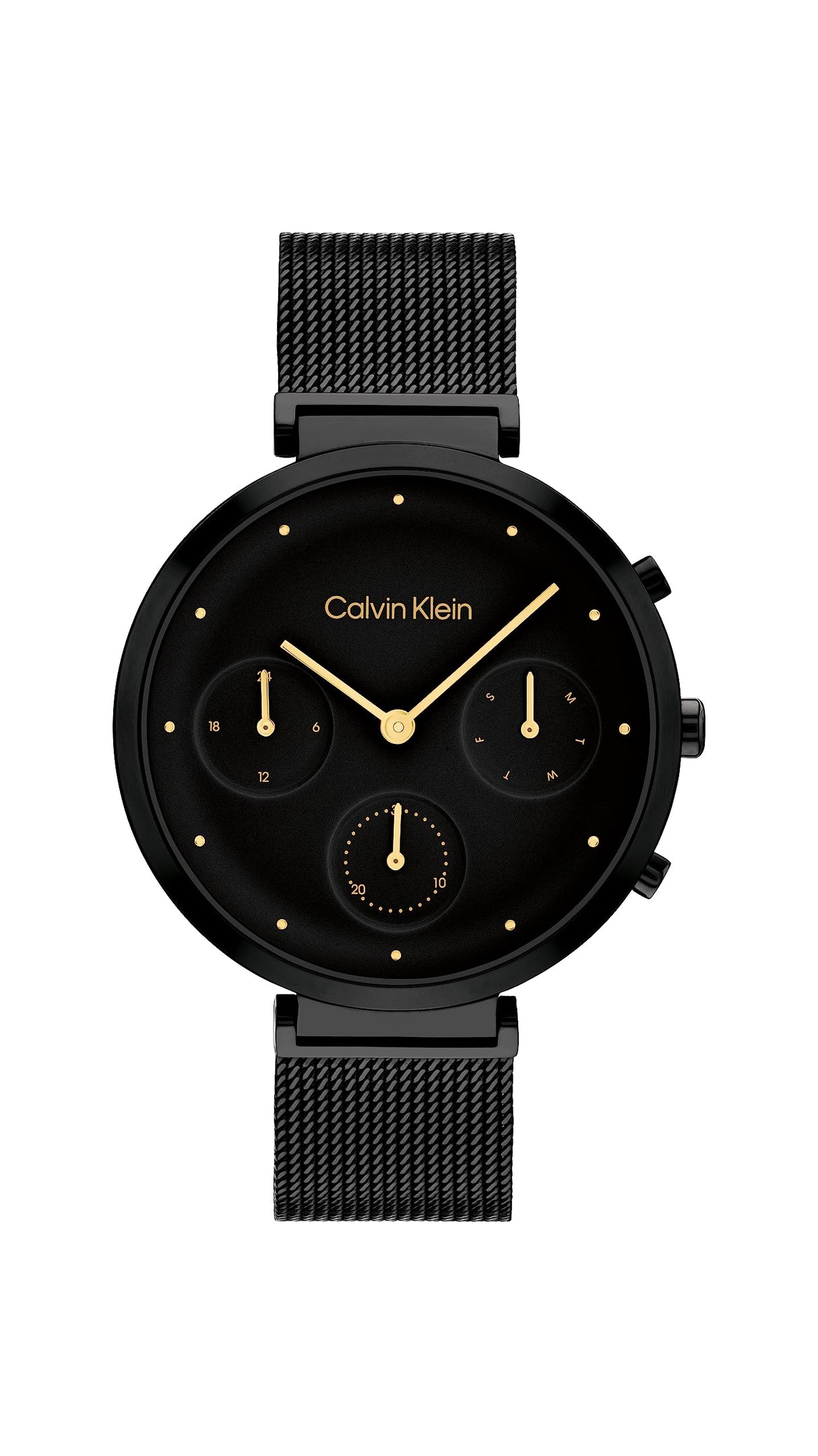 Calvin Klein Reloj Analógico de Cuarzo Multifunción para Mujer Colección Minimalistic T-Bar con Correa de Malla de Acero Inoxidable Negra - 25200288
