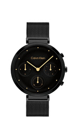 Calvin Klein Reloj Analógico de Cuarzo Multifunción para Mujer Colección Minimalistic T-Bar con Correa de Malla de Acero Inoxidable Negra - 25200288