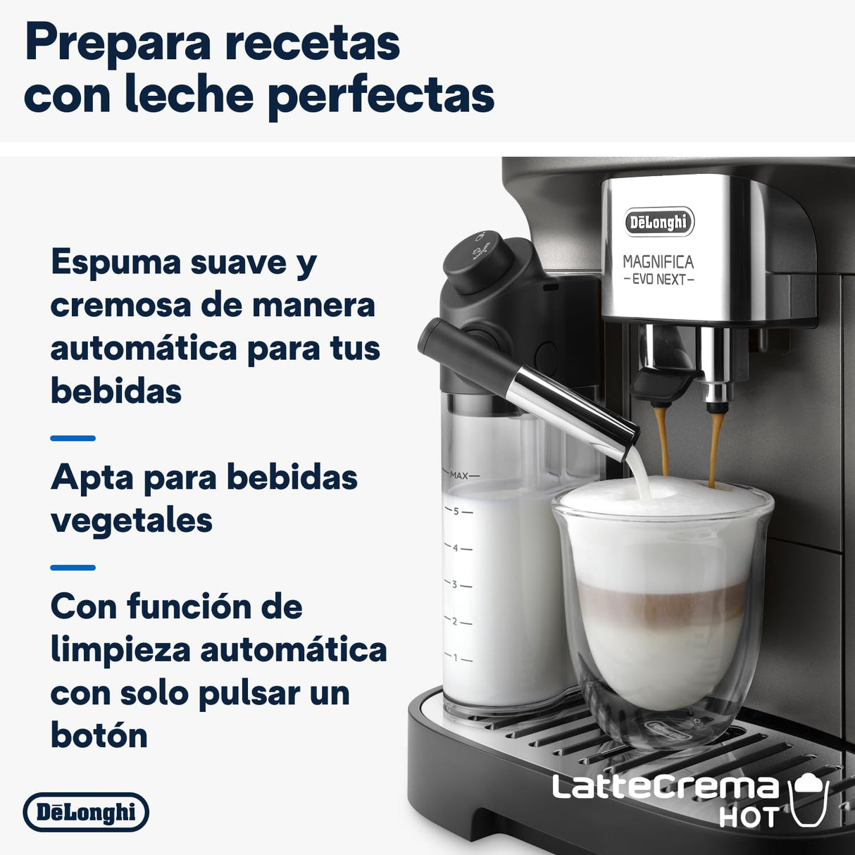 De'Longhi Magnifica Evo Next ECAM312.80.TB, Cafetera Superautomática con Jarra de Leche Automática, Cafetera Espresso con Molinillo, 13 Recetas Café Personalizables, Panel Control Intuitivo y Táctil