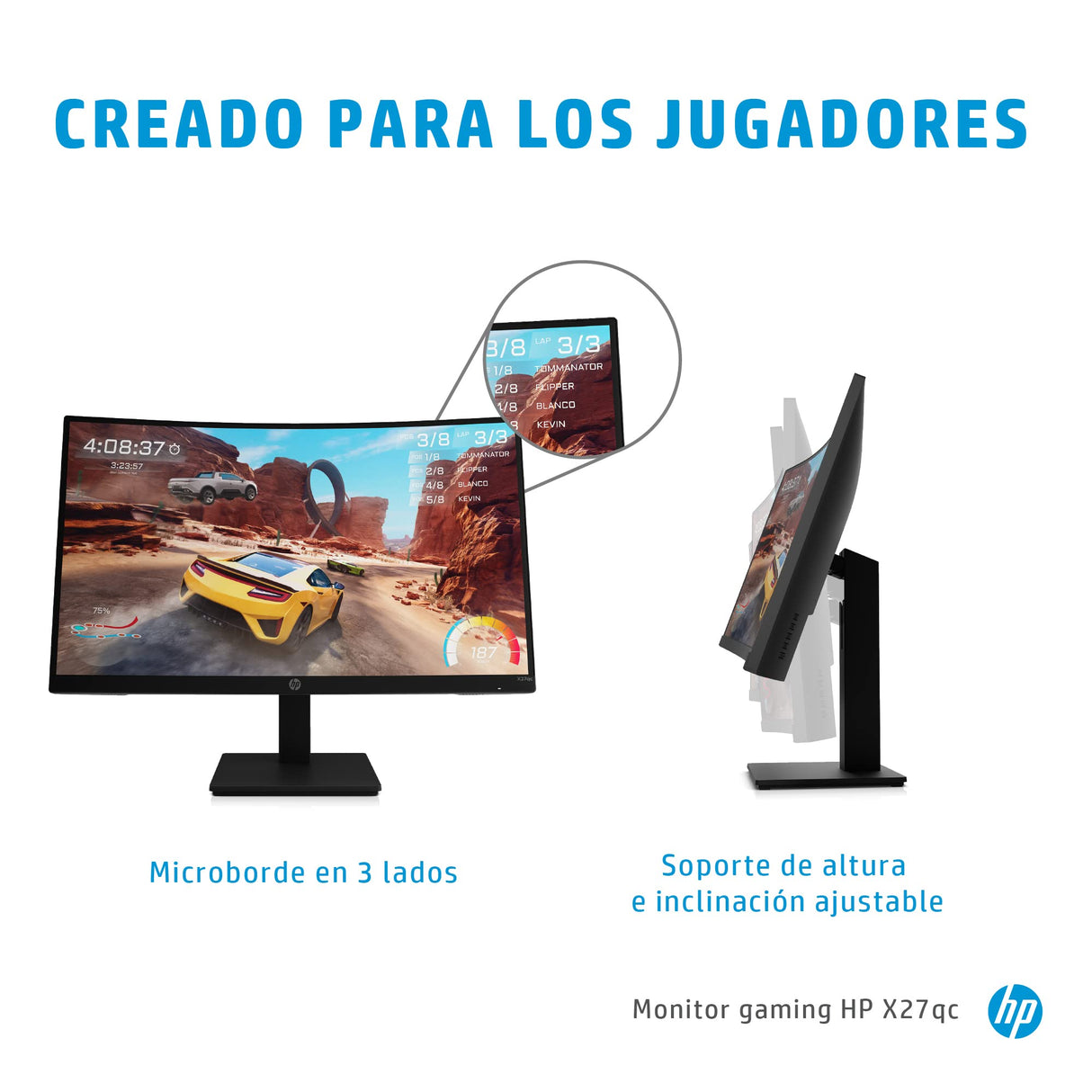 HP X27qc – Monitor Gaming de 27" Quad HD (2560 x 1440 a 165Hz, VA, Curvatura 1500R, 16:9, 1ms, HDMI, Low Blue Light, Antirreflectante, AMD Freesync Premium, Compatible con Consolas) Negro