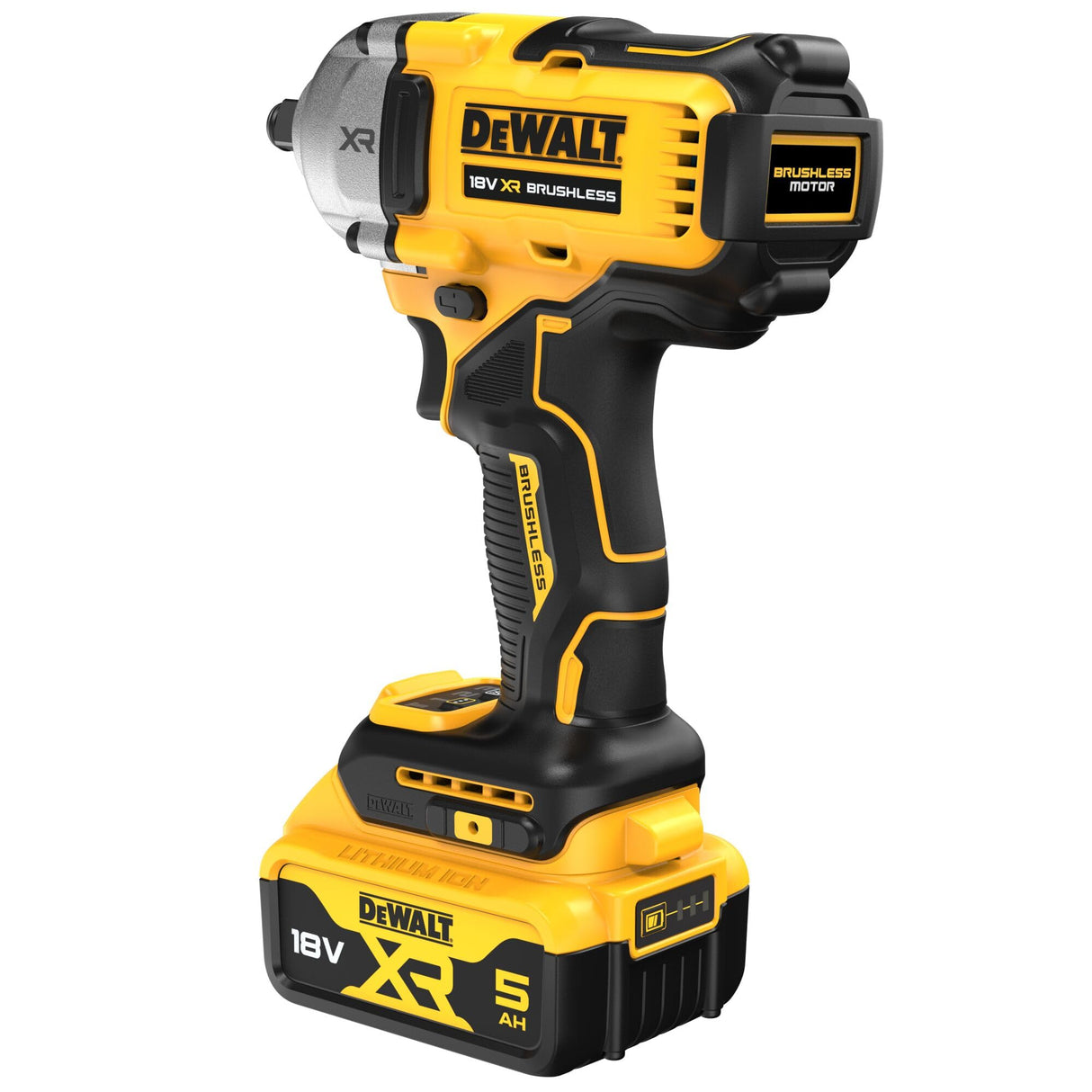 DEWALT Llave de impacto 18V XR, motor sin escobillas con 2 baterías XR 18V de 5.0Ah y cargador multivoltaje, DCF891P2T-QW