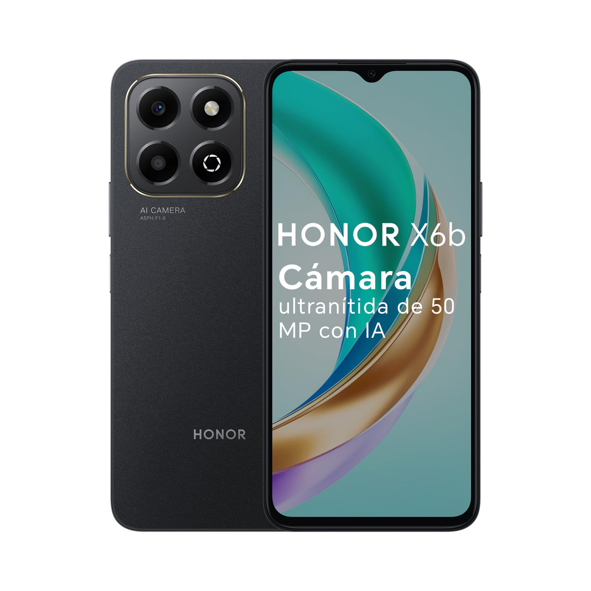 HONOR X6b 4G Móvil 128GB, 4GB RAM, 6.56' 90Hz TFT LCD HD+, 5200mAh Batería, MediaTek Helio G85, Cámara Principal de 50MP, Android 14, Dual Sim, NFC, Midnight Black