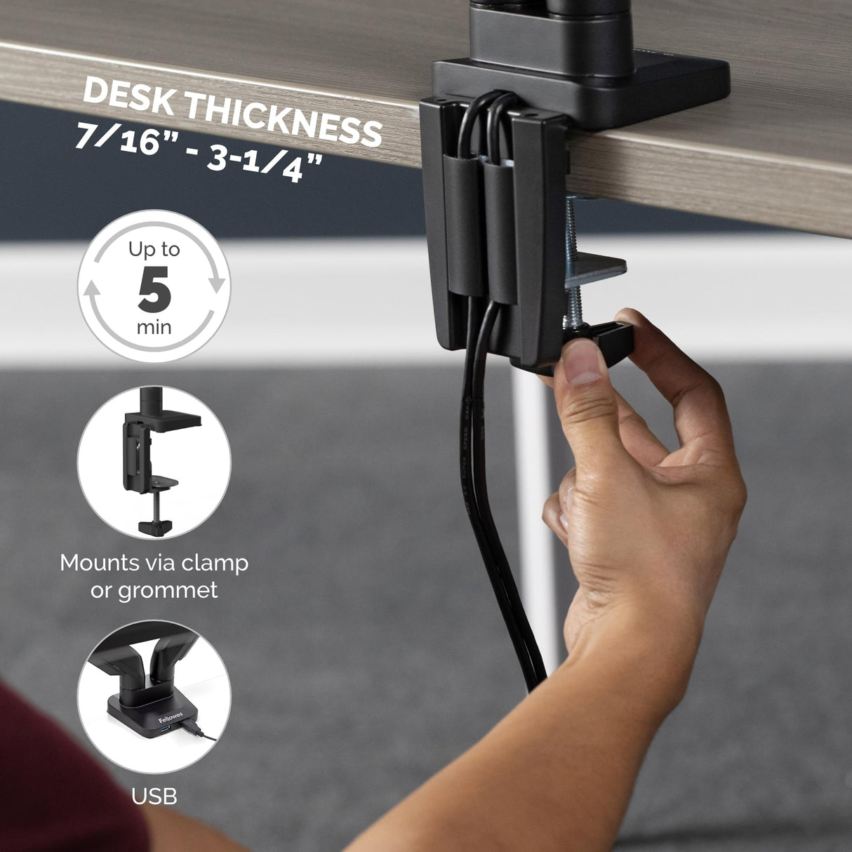 Fellowes Brazo para Monitor Doble Platinum Series - Soporte para Monitor Ajustable, con Funciones de inclinación, Giro y rotación y con 2 Puertos USB - Tamaño máximo del Monitor 32" - Negro