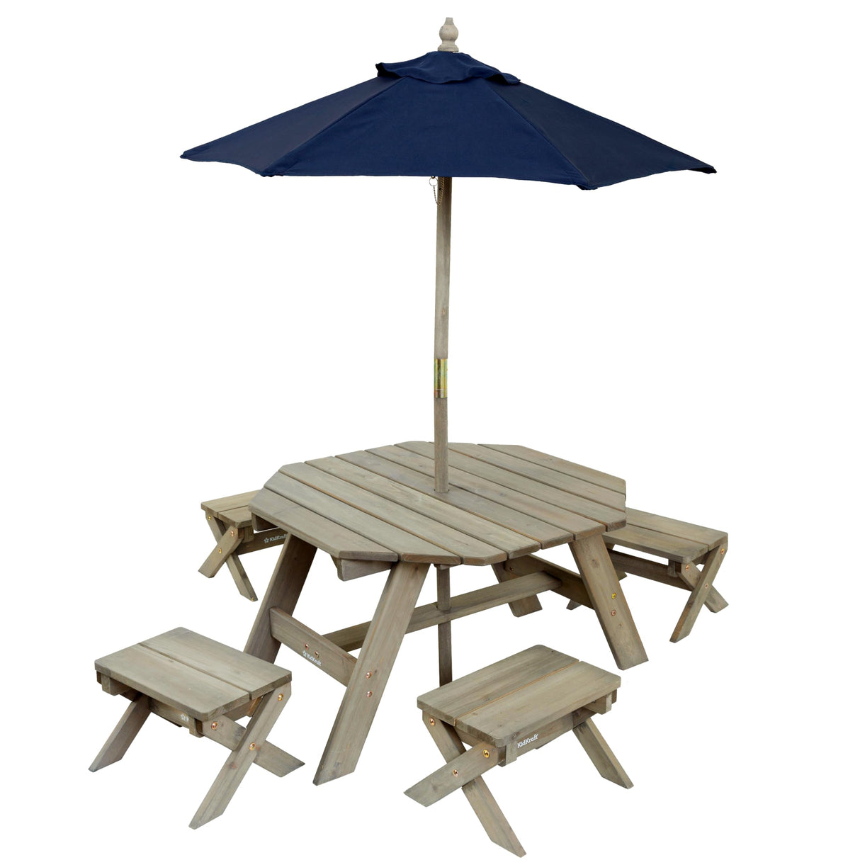 KidKraft Octagon Conjunto jardín de Mesa, taburetes y sombrilla de Madera para niños, Mesa y sillas jardín, Patio, terrazza, Muebles Exteriores al Aire Libre (20176), Exclusivo en Amazon