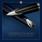 Waterman Carène pluma estilográfica | Metalizada y lacada en azul | Capuchón labrado | Plumín mediano de 18 K | Tinta azul | Estuche de regalo