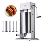 VEVOR Embutidora Manual de Salchichas Capacidad de 15 L Máquina de Salchichas Vertical de Acero Inoxidable con 5 Tubos de Relleno para Churros Salchichas para Restaurante Supermercado Cocina