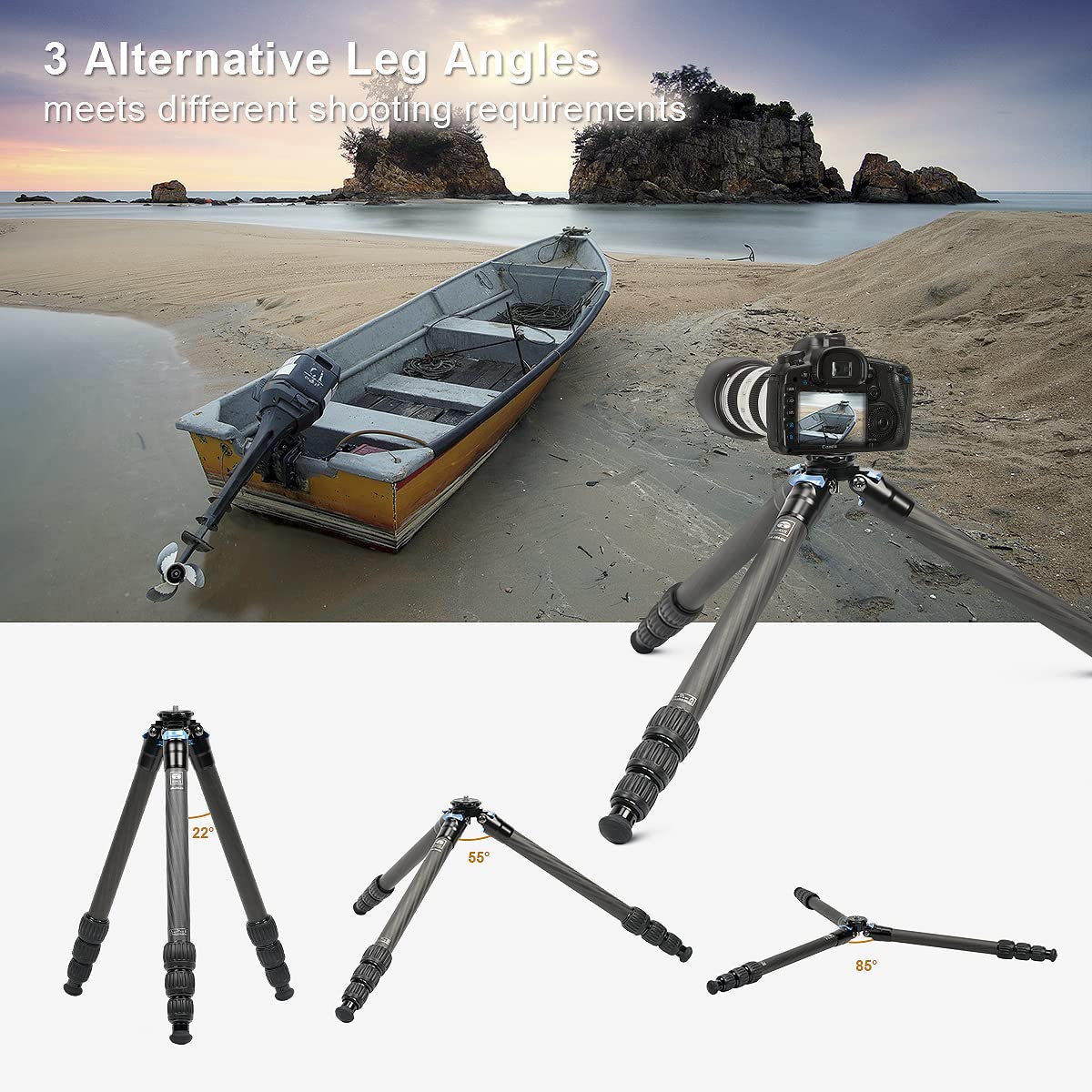 SIRUI 152cm Trípode de Viaje AM-284, Compacto Trípode para Cámara con Tubo de Extensión SL-200, Carbono Trípode Fotográfico con Patas de 4 Secciones para Videocámara, DSLR, Carga Máxima 15kg