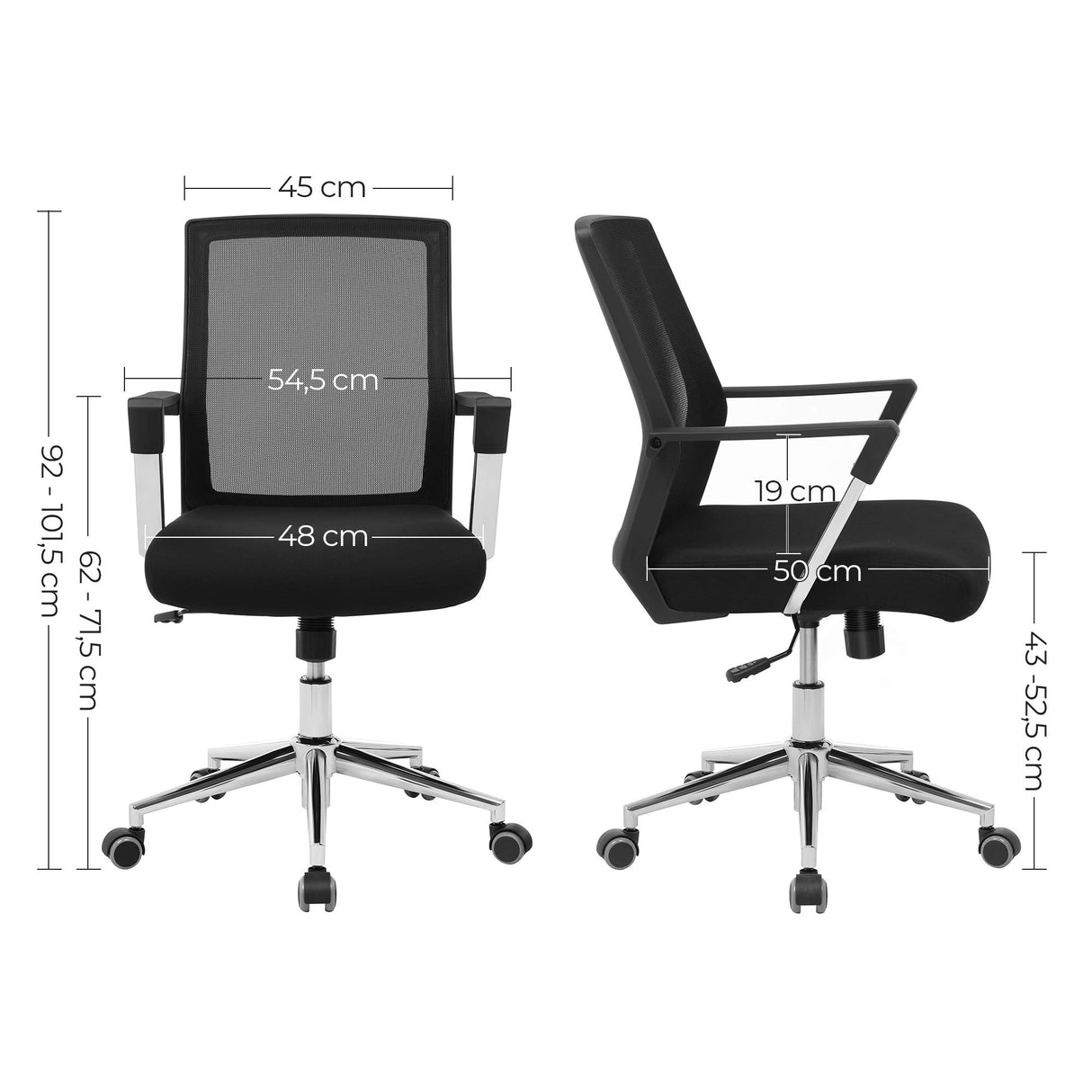 SONGMICS Silla giratoria de oficina, Silla de escritorio de malla Altura ajustable, Negro OBN83B