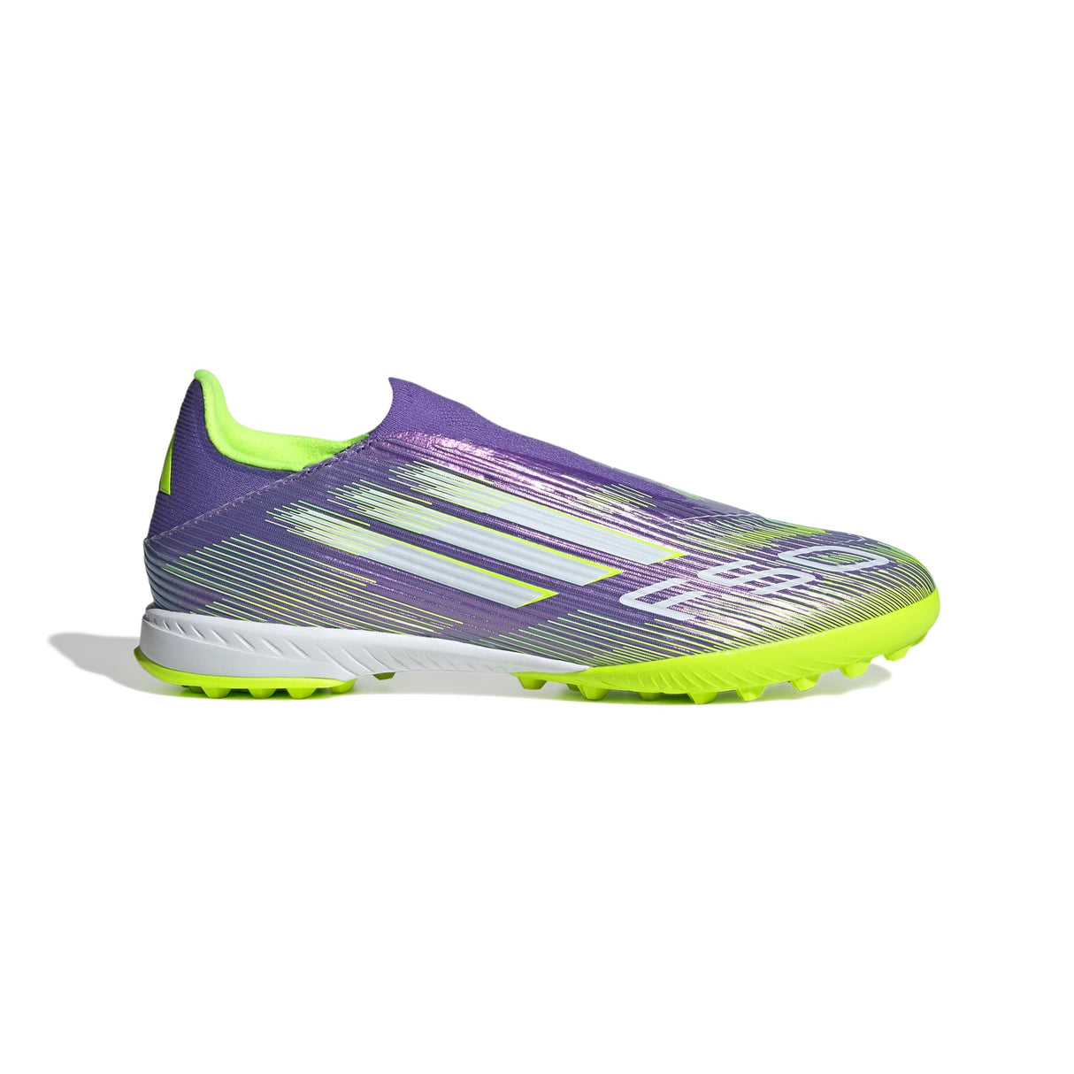 adidas F50 League Laceless Turf Football Boots, Botas de fútbol Unisex Adulto, Purple Rush/Cloud White/Lucid Lemon, 39 1/3 EU