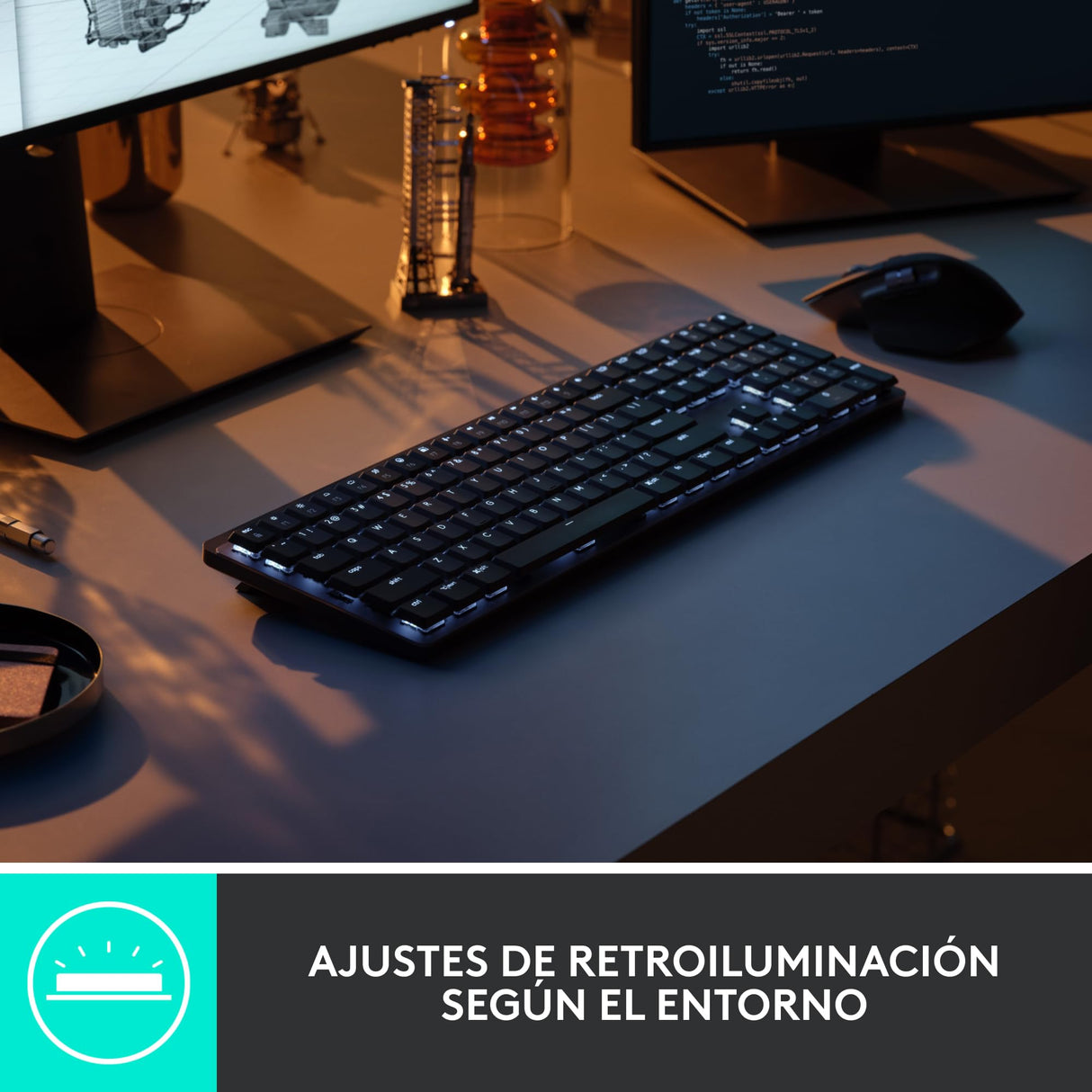 Logitech MX Teclado mecánico inalámbrico iluminado performance, teclas retroiluminadas, Bluetooth, USB-C, macOS, Windows, Linux, iOS, Android, Metal, US internacional QWERTY, Gris