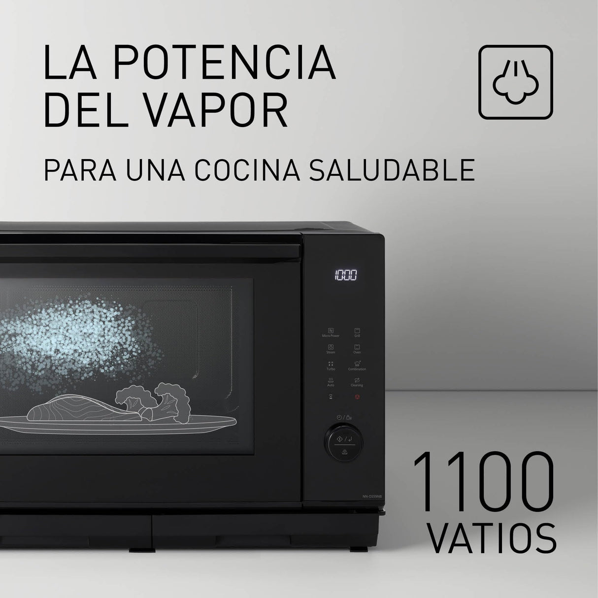 Panasonic NN-DS59NMETG Microondas Combi 4 en 1, Horno Grill, Superficie Plana, 27 Litros, 1000 W, Cocción En Dos Niveles, Sensor Genius, 32 Programas, Bandeja Para Grill, Limpieza Fácil, Negro