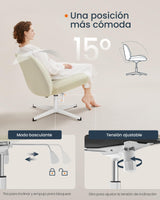 SONGMICS HOME Silla de Oficina, Estilo Contemporáneo con Base en Cruz, Asiento Ancho y Cómodo, Altura Ajustable, Silla Giratoria, Tela de Lino de Algodón, Blanco Crema OBG046W01