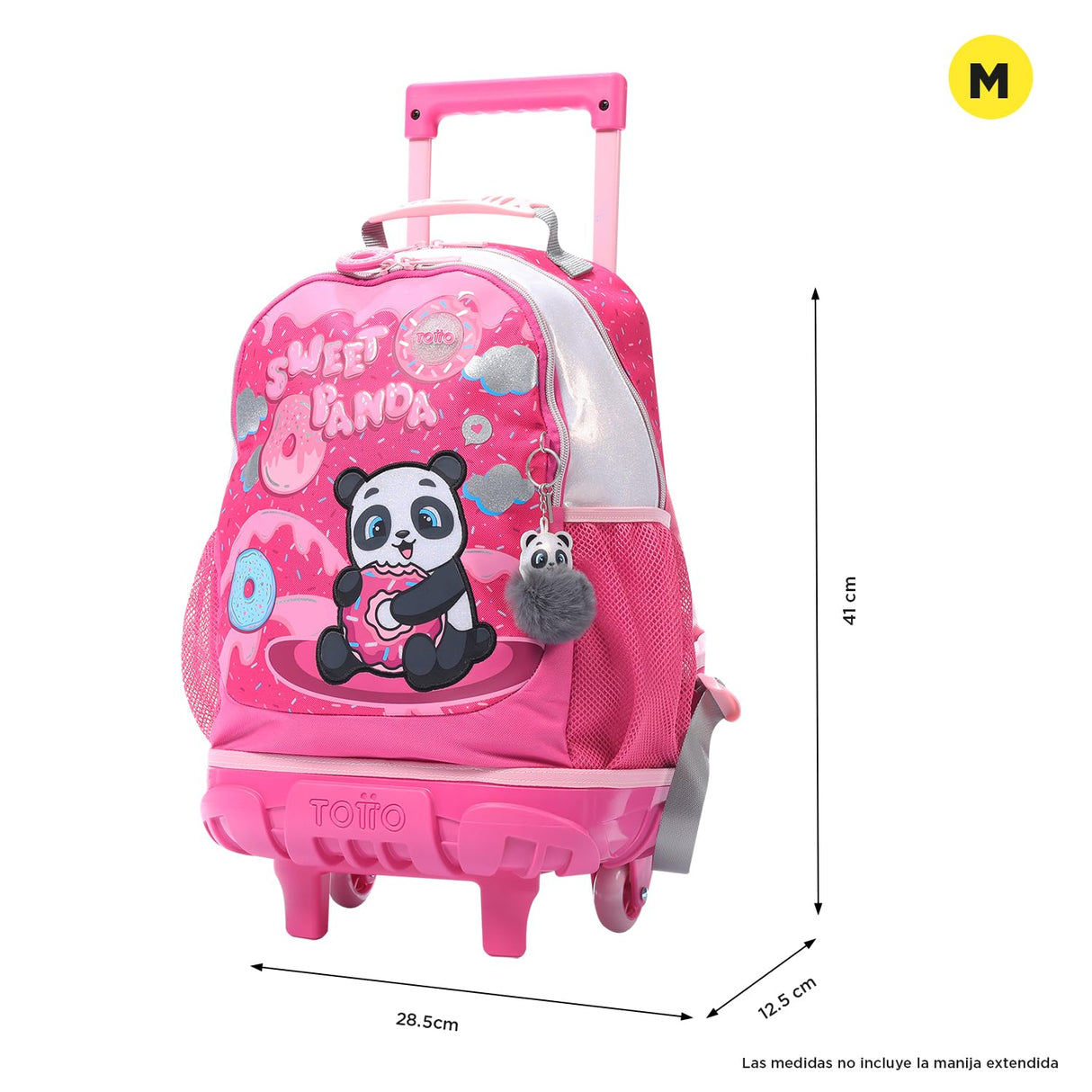 TOTTO - Mochila Escolar con Ruedas, Modelo Sweet Panda M, Mochila Mediana, Capacidad 14 L, 2 Compartimentos, 2 Bolsillos Botella, Protección contra Impactos, Cómodas Correas Ajustables, Color Rosa